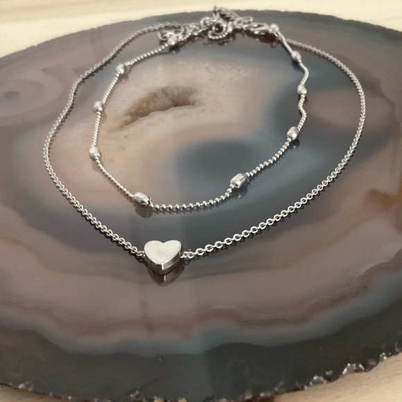 Silver tiny heart choker ball chain choker 2 pieces layering necklace - Picture 3 of 7